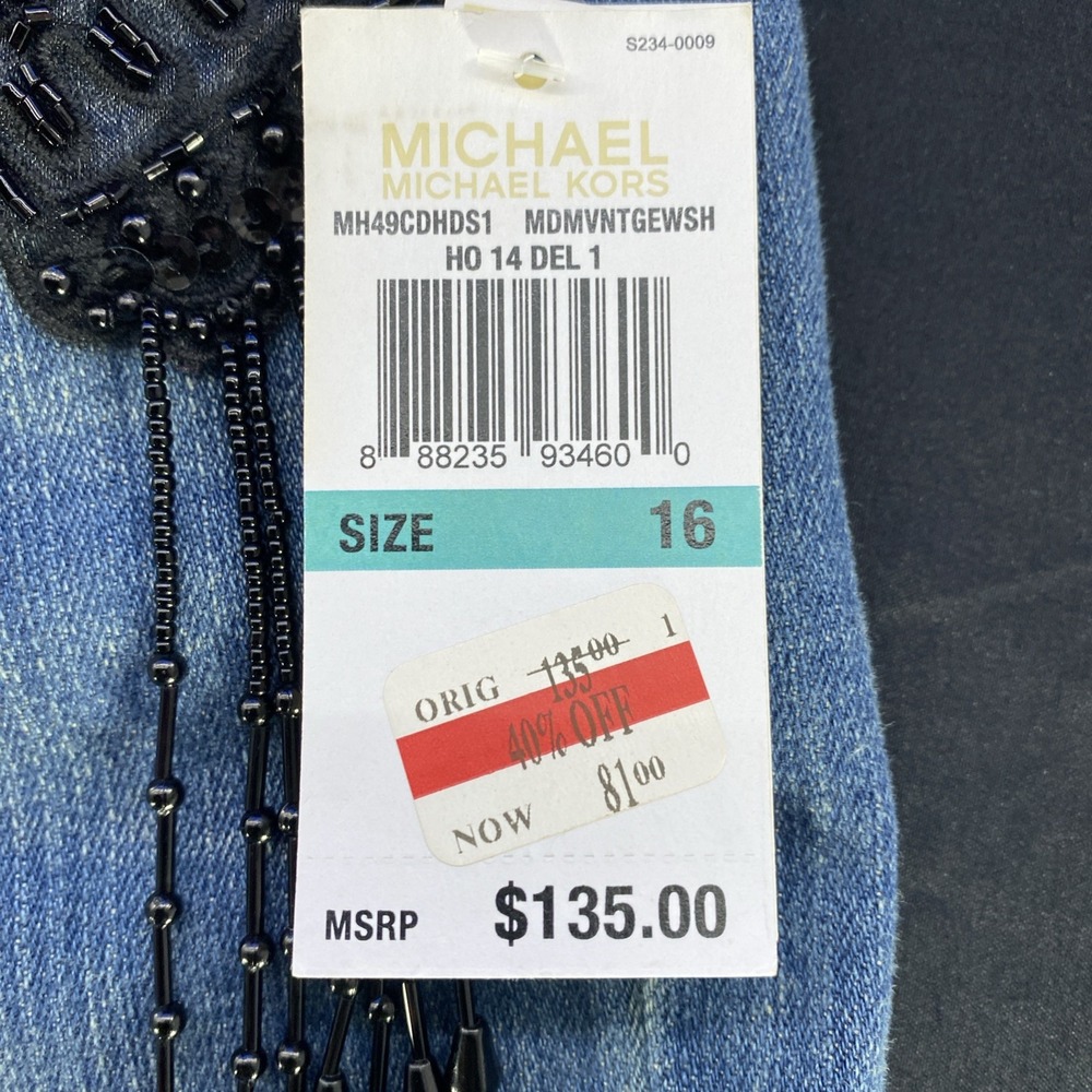Michael Kors Blue Skinny Jeans Mid Rise Bead Embroidered Women's 16 Vintage Wash - Picture 6 of 15